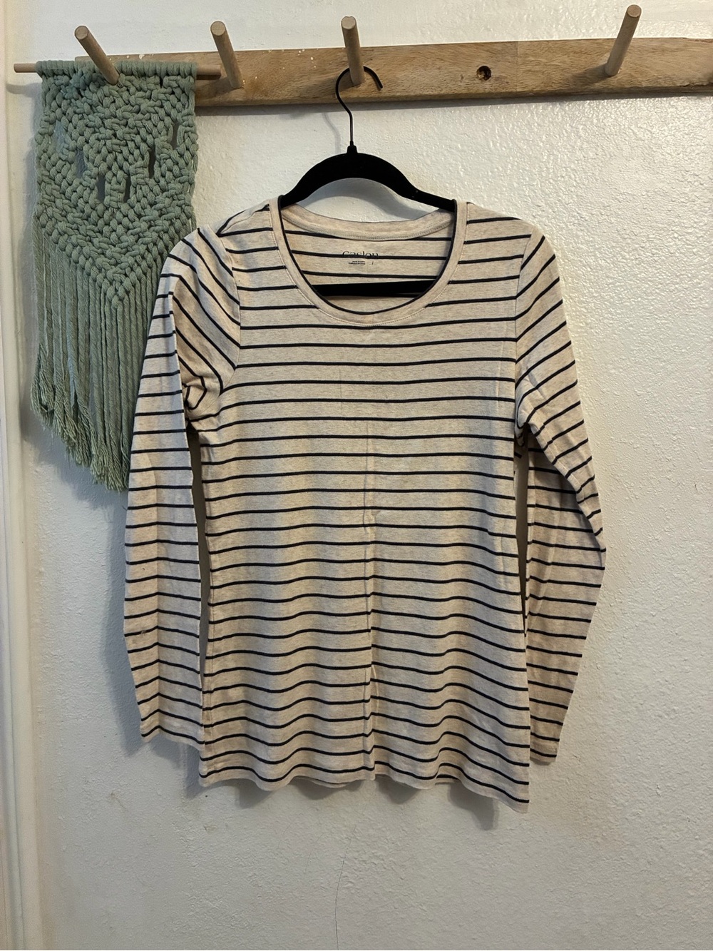 Caslon Cream and Black Striped Long-Sleeve Tee